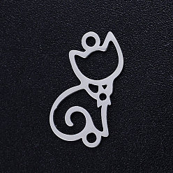 Нержавеющая Сталь Цвет Устойчивые к потускнению 201 соединители-«котята» из нержавеющей стали, для изготовления ювелирных изделий, силуэт кошки, цвет нержавеющей стали, 16x9x1 мм, отверстие : 1.4 мм