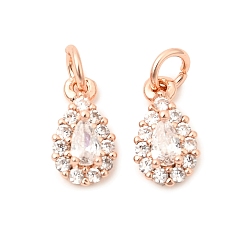 Розовый Позолоченный Латунные микро проложить кубического циркония прелести, без кадмия и без свинца, слеза, Настоящее розовое золото покрыто, 11x6x3.5 мм, отверстие : 3 мм