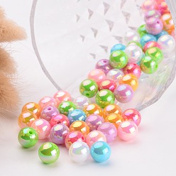 Mixed Color Eco-Friendly Poly Styrene Acrylic Beads, AB Color Plated, Round, Mixed Color, 10mm, Hole: 2mm, about 980pcs/500g