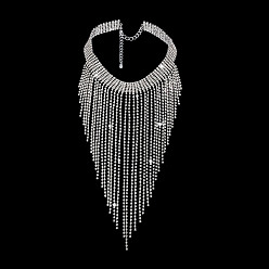 Платина 1ожерелье-нагрудник с железными стразами из ПК и теннисными цепочками, платина, 18.50 дюйм (47 см), удлинитель цепи: 114 мм