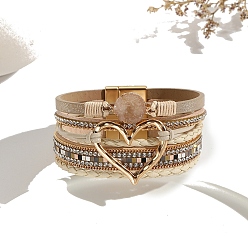 Светло-коричневый Плетеный браслет из искусственной кожи Crod из нескольких нитей, браслеты bohemia для женщин, металлический браслет в форме сердца, браслеты в стиле бохемия с магнитными застежками, загар, 7-5/8 дюйм (19.5 см)