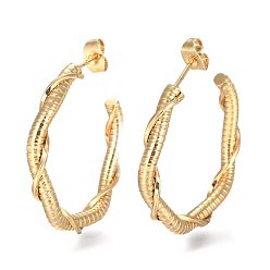 Golden 304 Edelstahl-Halbringohrringe, Ohrstecker, hypoallergene Ohrringe, mit Ohrmutter, verdreht, , Ring, golden, 34.5x4 mm, Stift: 0.5 mm