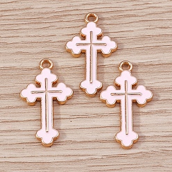 Pink Подвески из эмали и сплава, золотой свет, крест очарование, розовые, 25x13 мм, 10 шт / комплект