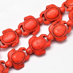 Оранжево-Красный Окрашенные синтетические бирюзовые бусы нити, Морская черепаха, оранжево-красный, 17~18x14x6~8 мм, отверстие : 1 мм, около 23 шт / нитка, 15 дюйм