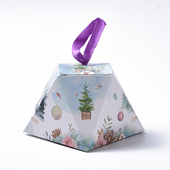 Light Blue Christmas Gift Boxes, with Ribbon, Gift Wrapping Bags, for Presents Candies Cookies, Light Blue, 8.1x8.1x6.4cm