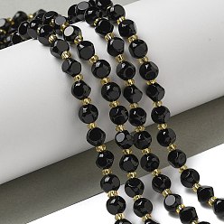 Black Onyx Натуральные бусины из черного оникса (окрашенные и нагретые), с бисером, граненые, игральная кость, 6x6 мм, отверстие : 1 мм, около 47~52 шт / нитка, 15.35''~15.75'' (39~40 см)