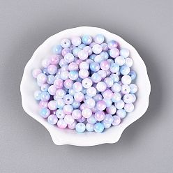 Cornflower Blue Electroplate Two Tone Opaque Plastic Beads, Round, Cornflower Blue, 8mm, Hole: 1.8mm, about 2083pcs/500g