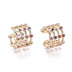 Golden Brass Micro Pave Cubic Zirconia Cuff Earrings, Colorful, Golden, 14.5x13x12mm, Inner Diameter: 11.2mm