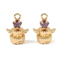 Фиолетовый Латунные микро проложить кубического циркония прелести, реальный 18 k позолоченный, кулон в виде звезды, фиолетовые, 14x10.5x7 мм, отверстие : 1.6 мм