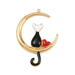 Черный 304 подвески из нержавеющей стали, с эмалью, луна с кошачьими чарами, вакуумное покрытие pvd, реальный 18 k позолоченный, чёрные, 39x28x4 мм, отверстие : 1.5 мм