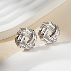 Серебро Элегантные серьги-гвоздики из латуни с прозрачным кубическим цирконием, серебряные, 20x20 мм