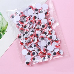 Red Plastic Doll Craft Activities Eyeball Moving Eyes, with Back Adhesive Stickers, Flat Round with Eyelash, Red, 10mm, 120pcs/bag