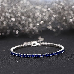 Bleu Foncé Bracelet à maillons en argent sterling plaqué rhodium véritable plaqué platine, bracelets de tennis en zircone cubique, avec cachet s, bleu foncé, 925 pouce (925 cm)