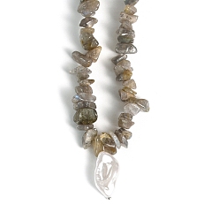 Labradorite Natural Labradorite  Necklaces, with Alloy Charms, Nuggets, 14.57 inch(37cm)