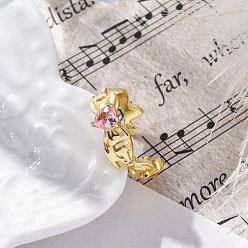 Настоящее золото 18K Латунные кольца-манжеты с микропаве из кубического циркония, бант с сердечками кольца для женщин, долговечный, стойки покрытие, без свинца и без кадмия, реальный 18 k позолоченный, регулируемый, 7 мм