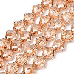 Sandy Brown Electroplate Transparent Glass Beads Strands, Rhombus, Pearl Luster Plated, Faceted, Sandy Brown, 8x8x5mm, Hole: 1.3mm, about 72pcs/strand, 23.23''(59cm)