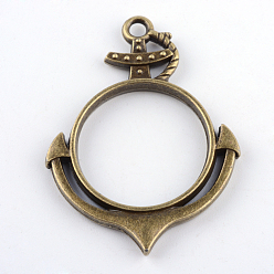 Antique Bronze Rack Plating Alloy Anchor Open Back Bezel Pendants, For DIY UV Resin, Epoxy Resin, Pressed Flower Jewelry, Cadmium Free & Nickel Free & Lead Free, Antique Bronze, 44x32.8x3.5mm, Hole: 3mm