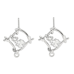 Платина Латунные серьги-гвоздики из циркония, ромб, платина, 16.8x14.8 мм, отверстие : 1.2 мм, штифты : 11.5x0.8 мм