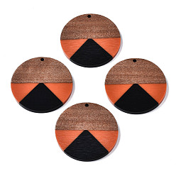 Черный Подвески из смолы и ореха, плоско-круглые, чёрные, 38x3 мм, отверстие : 2 мм