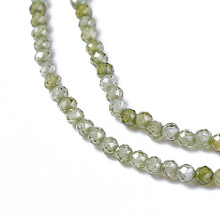 Olive Drab Cubic Zirconia Beads Strands, Faceted, Round, Olive Drab, 1.5~2x2mm, Hole: 0.2mm, about 178~186pcs/strand, 15~15.5 inch(37.5~38.5cm)
