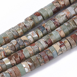 Аква Терра Яшма Натуральные бусины из аква терра яшмы, Плоский круглый / диск, 8x3.5 мм, отверстие : 1 мм, около 119~121 шт / нитка, 15.94 дюйм (40.5 см)