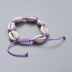 Mixed Color Natural Cowrie Shell Braided Beads Bracelets, with Korean Waxed Polyester Cord, Mixed Color, 2-1/4 inch~3-3/4 inch(5.8~9.5cm)