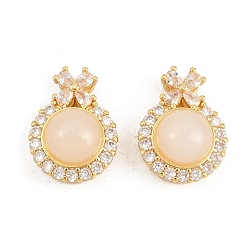 Настоящее золото 18K Латунные микропаве прозрачные подвески с фианитом, со стеклом, без кадмия и без свинца, стойки покрытие, долговечный, круглая с подвесками-бантиками, реальный 18 k позолоченный, 17x13x9 мм, отверстие : 1.8 мм