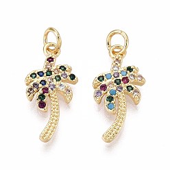 Настоящее золото 16K Латунные микро проложить кубического циркония подвески, кокосовая пальма, с целью перехода в кольце, реальный 16 k позолоченный, 20~20.5x10x1 мм, отверстие : 3 мм