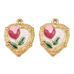 Красный 304 нержавеющая сталь с эмалевыми подвесками, цветок, ионное покрытие (ip), золотые, красные, 23.5x18.5x3.5 мм, отверстие : 1.6 мм