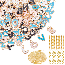 (52) Непрозрачная лаванда 4сумки 4цветные сплавы эмалевые подвески, буква аз ~ г очарование, с 3m латунными шариковыми цепями и 50pcs латунными шариковыми соединителями и открытыми соединительными кольцами, разноцветные, 9.5~13x6.5~11.5x1.5~2 мм, отверстие : 1.4 мм