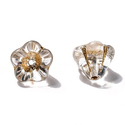 (932FM) Темно-синий аква-матовый с подкладкой Прозрачные бусины из чешского стекла, цвет золотой инкрустации, цветок, темно-золотистые, 8.5x6.5 мм, отверстие : 1 мм, около 237~243 шт / упаковка