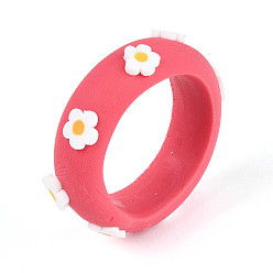 Светло-Коралловый Ручной полимерной глины палец кольца, цветок, свет коралловый, 7.5~8 мм, внутренний диаметр: 18.5~20 мм