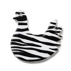 Black Stripe Pattern Opaque Acrylic Pendants, for DIY Earring Accessories, Chicken, Black, 30x29x2mm, Hole: 1.6mm