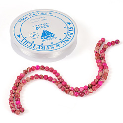 Светло-Вишневый Наборы для самостоятельного изготовления браслетов из бусин натурального регалита/императорской яшмы/морского осадка, светло-вишневый, 4 мм, отверстие : 1.2 мм