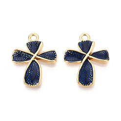 Морской Синий 304 подвески из нержавеющей стали и эмали, крест прелести, золотые, Marine Blue, 24x18x2.5 мм, отверстие : 2 мм