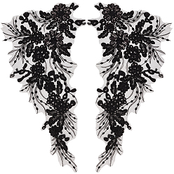 Черный 2 пары аппликаций из полиэстерового кружева с цветочным узором, шитье украшений, аксессуары для костюмов своими руками, чёрные, 450x245x1 мм