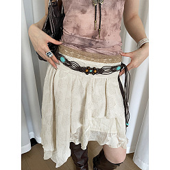 Черный Ремни-цепочки с узлом из дерева, смолы, кокоса и искусственной кожи в стиле бохо, овальные, чёрные, 1000 мм