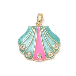 Shell Shape Ocean Brass Enamel Pendants, with Rhinestone, Golden, Shell Shape Charms, 20x20x2.5mm, Hole: 4.5x2.5mm