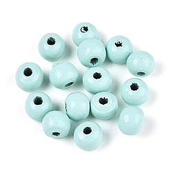Светло-голубой Круглые бусины из натурального дерева схима, окрашенные распылением, светло-голубой, 6~6.5x4.5~5 мм, отверстие : 1.6~1.8 мм