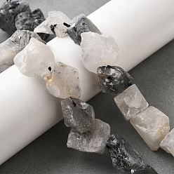 Кварц Турмалинизации  Натуральные турмализированные кварцевые бусинки, грубый необработанный камень, самородки, 7~25x9~26x7~20 мм, отверстие : 0.8~1.2 мм, около 10~18 шт / нитка, 7.28''~7.87'' (18.5~20 см)