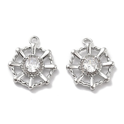 Платинированный Латунь стекло кулоны, граненые, прозрачные, цветок, Реальная платина, 15x13x3 мм, отверстие : 1.2 мм