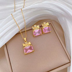 Bottle Латунное ожерелье с подвеской из микрофибры и серьги-гвоздики, колье-цепочка из нержавеющей стали, золотые, бутылка, 400 мм