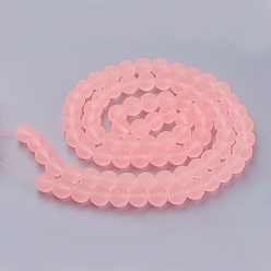 Light Salmon Transparent Glass Bead Strands, Frosted, Round, Light Salmon, 10mm, Hole: 1.3~1.6mm, about 80pcs/strand, 31.4 inch