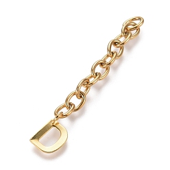 Letter D 304 удлинитель цепи из нержавеющей стали, с кабельной цепочкой и подвесками на буквы, золотые, letter.d, буква d: 11x9.5x0.7 мм, 67.5 мм, ссылка: 8x6x1.3 mm