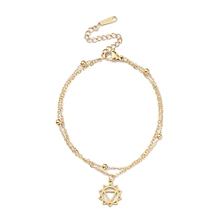 Golden 304 Stainless Steel Cable & Satellite Chains Double Layer Multi-strand Bracelet, with Manipura Charms, Golden, 6-3/4 inch(17.1cm)