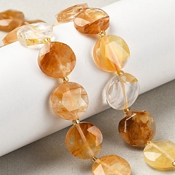 Yellow Hematoid Quartz Бусы из натурального желтого гематоидного кварца, граненый шестиугольный разрез, плоско-круглые, с бисером, 15x5.5 мм, отверстие : 1 мм, около 22 шт / нитка, 15.31'' (38.9 см)