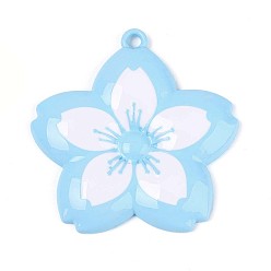 Светло-Голубой Спрей окрашены сплава большие кулоны, цветок, без кадмия, без никеля и без свинца, Небесно-голубой, 54.5x53.5x6 мм, отверстие : 3 мм