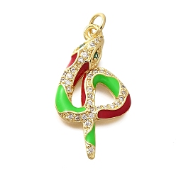 Number Латунные микро проложить кубического циркония подвески, с эмалью, змея с подвесками-числами, с целью перехода в кольце, число, 25~28x6.5~16x4~4.5 мм, отверстие : 3.4 мм