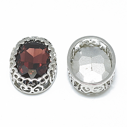 Бургундия Шить на горный хрусталь, многожильных ссылки, стекло горный хрусталь, с латунной фурнитурой платинового цвета, аксессуары для одежды, овальные, Бургундия, 16.5x12x6 мм