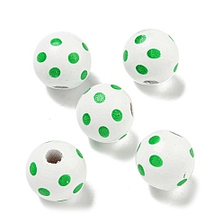 Зеленый лайм Набивные деревянные европейские бусины, круглые с точечного растра, зеленый лайм, 15.5~16 мм, отверстие : 4~4.5 мм